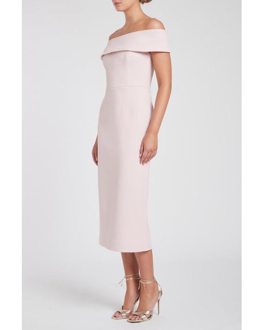 Rebecca Vallance Pink Amore Off Shoulder Midi Dress