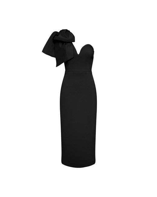 Rebecca Vallance Black Anais One Shoulder Midi Dress