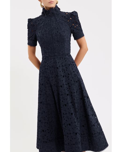 Rebecca Vallance Blue Kitsu Short Sleeve Midi Dress