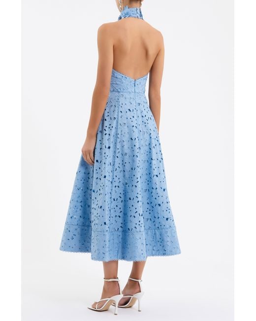 Rebecca Vallance Blue Nuvola Halter Midi Dress