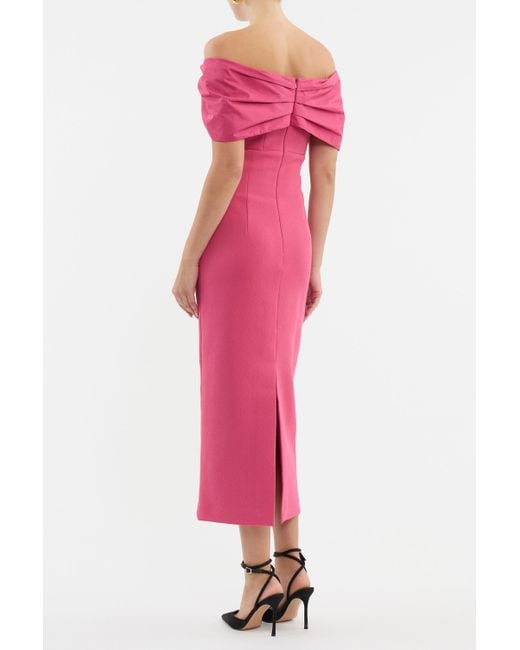 Rebecca Vallance Pink Anais Off Shoulder Midi Dress