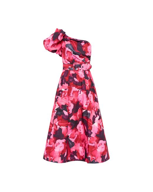 Rebecca Vallance Red Petunia One Shoulder Midi Dress
