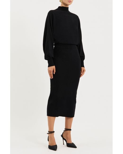 Rebecca Vallance Black Balletic Knit Midi Dress