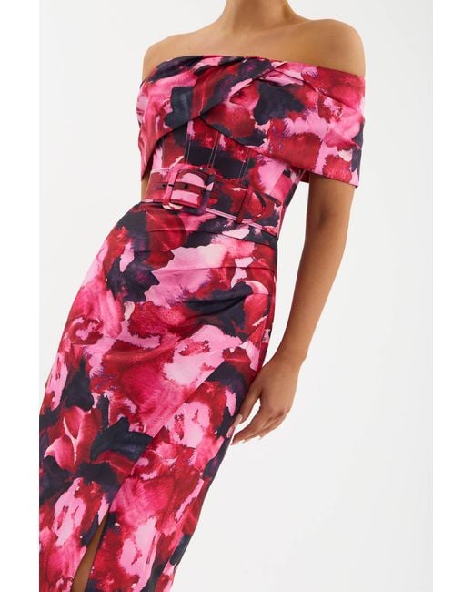 Rebecca Vallance Red Petunia Off The Shoulder Midi Dress