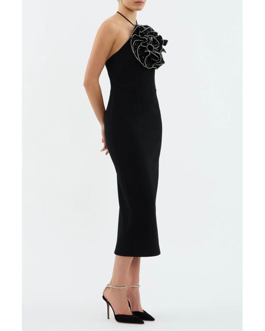 Rebecca Vallance Black Eliana Halter Midi Dress