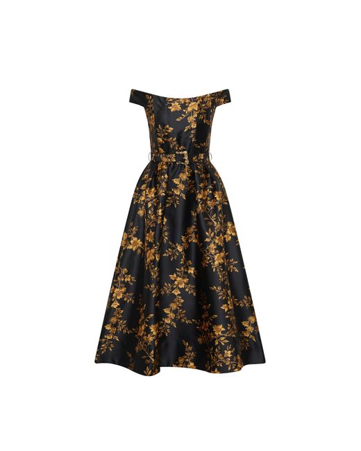 Rebecca Vallance Black Gilded Floral Midi Dress