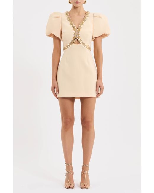 Rebecca Vallance White Alexandrite Puff Sleeve Mini Dress