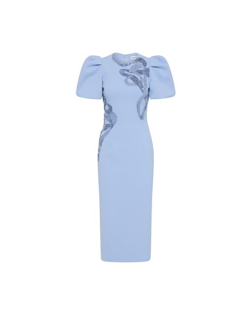 Rebecca Vallance Blue Aylin Puff Sleeve Midi Dress
