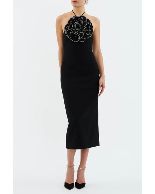 Rebecca Vallance Black Eliana Halter Midi Dress