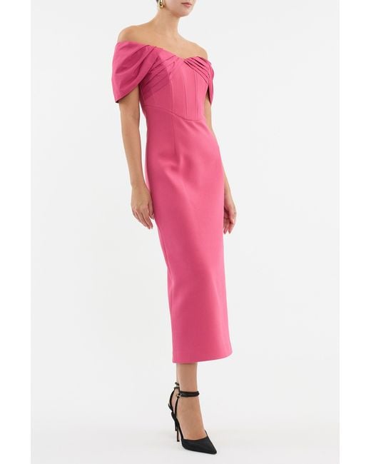 Rebecca Vallance Pink Anais Off Shoulder Midi Dress
