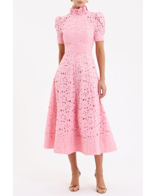 Rebecca Vallance Pink Kitsu Short Sleeve Midi Dress