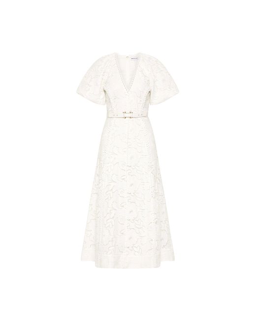Rebecca Vallance White Ginger Puff Sleeve Midi Dress
