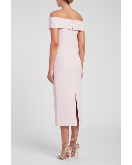 Rebecca Vallance Pink Amore Off Shoulder Midi Dress