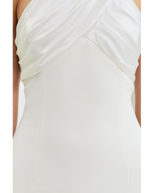 Rebecca Vallance White Atlas Halter Tie Midi Dress
