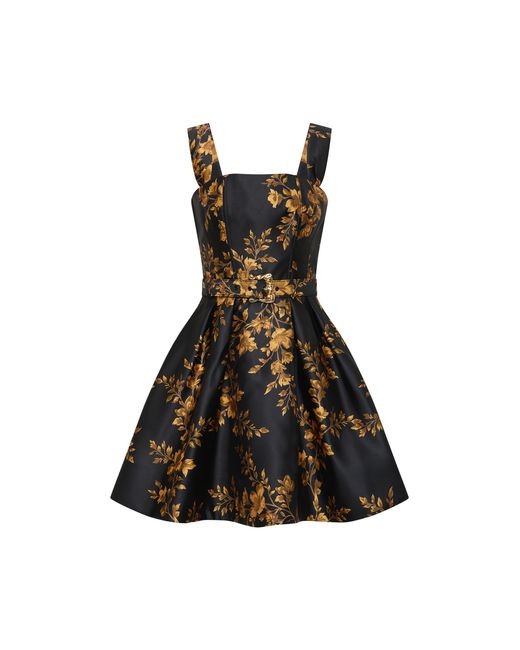 Rebecca Vallance Black Gilded Floral Mini Dress