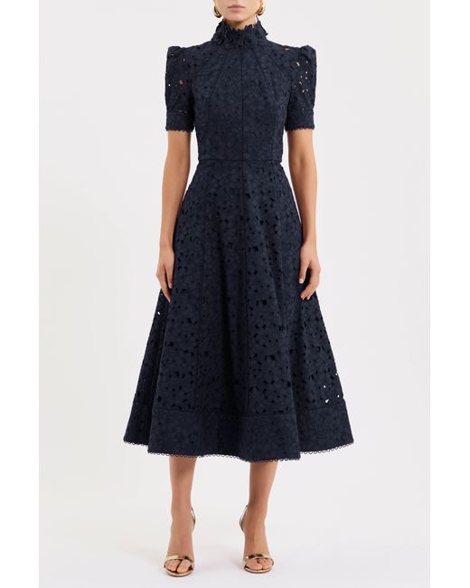Rebecca Vallance Blue Kitsu Short Sleeve Midi Dress