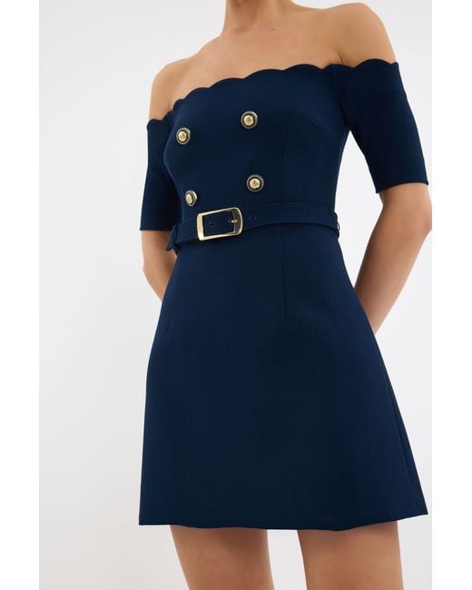 Rebecca Vallance Blue Marina Off The Shoulder Mini Dress