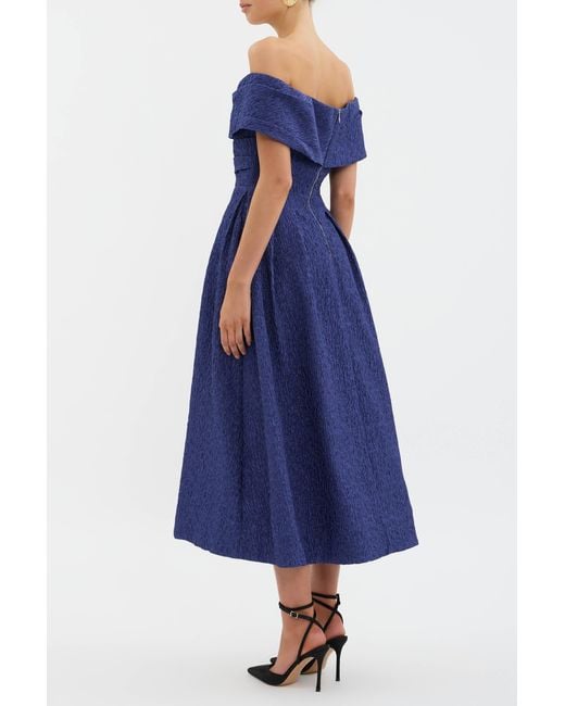 Rebecca Vallance Blue Helene Off Shoulder Midi Dress