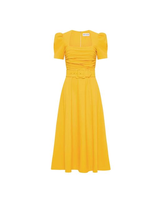 Rebecca Vallance Yellow Leona Short Sleeve Midi Dress