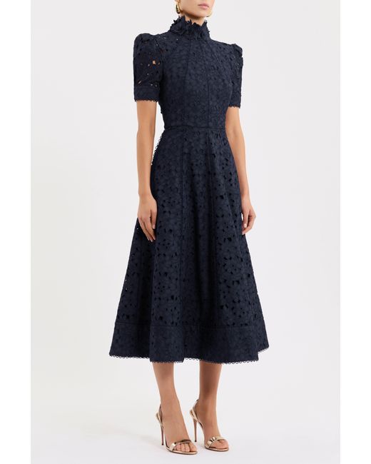 Rebecca Vallance Blue Kitsu Short Sleeve Midi Dress