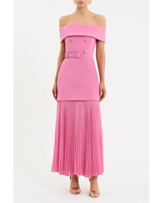 Rebecca Vallance Pink Muriel Off The Shoulder Midi Dress