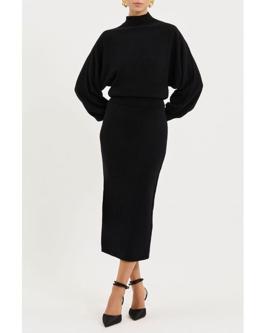Rebecca Vallance Black Balletic Knit Midi Dress