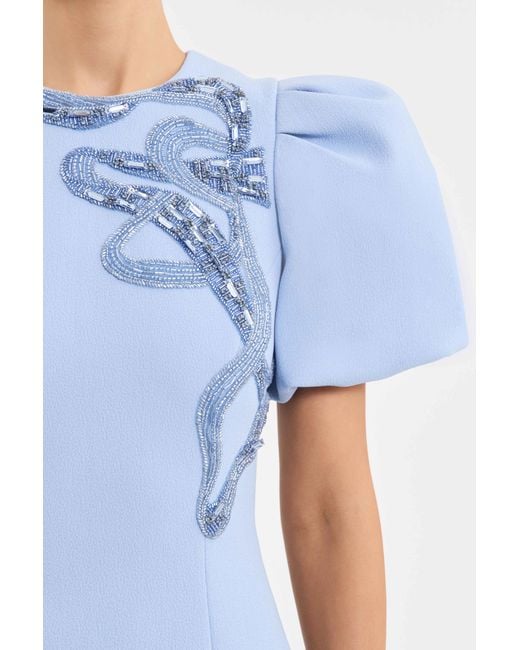 Rebecca Vallance Blue Aylin Puff Sleeve Midi Dress