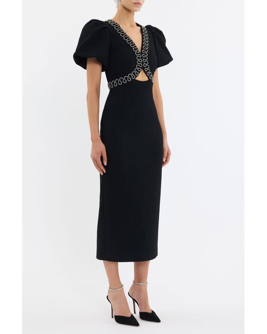 Rebecca Vallance Black Nyx Puff Sleeve Midi Dress
