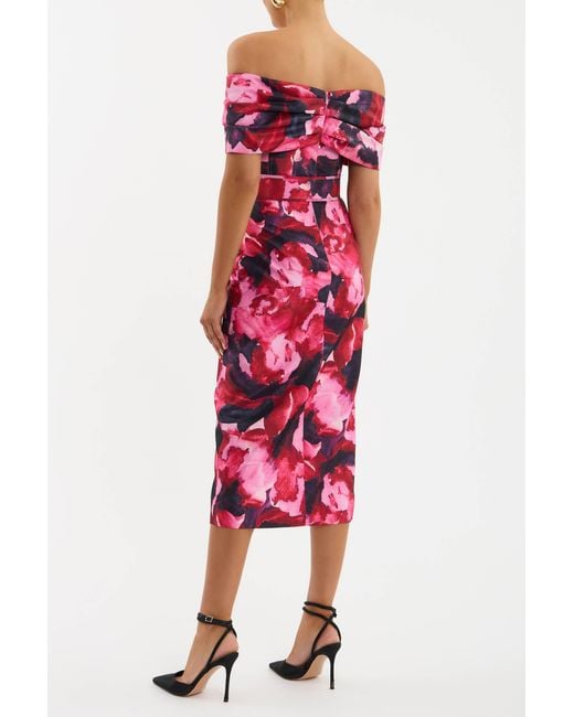 Rebecca Vallance Red Petunia Off The Shoulder Midi Dress