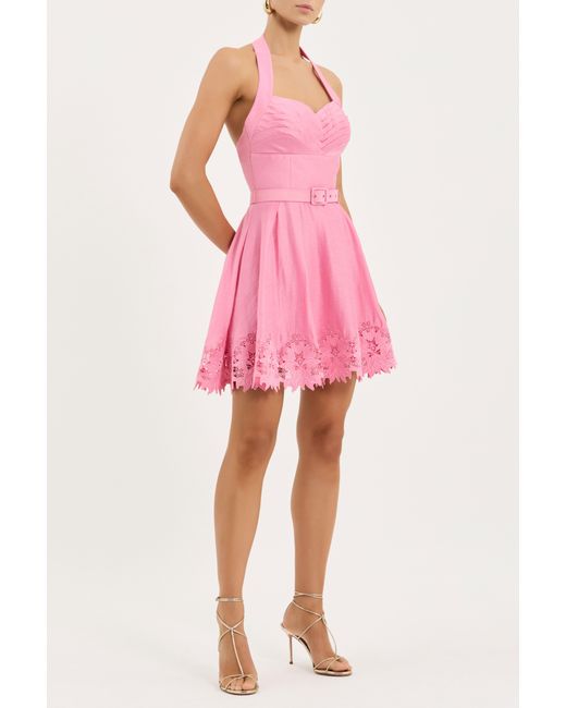 Rebecca Vallance Pink Petalite Halter Mini Dress