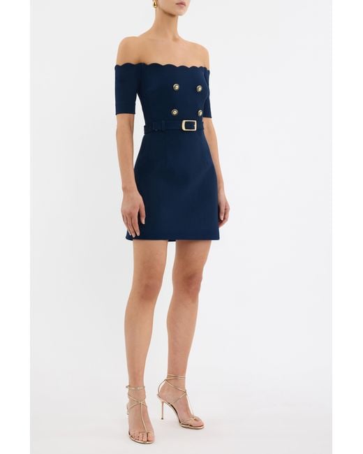 Rebecca Vallance Blue Marina Off The Shoulder Mini Dress