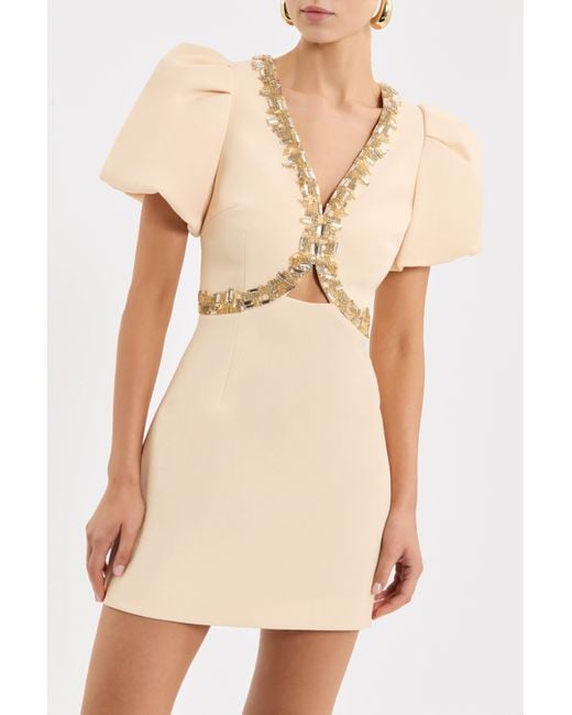 Rebecca Vallance White Alexandrite Puff Sleeve Mini Dress
