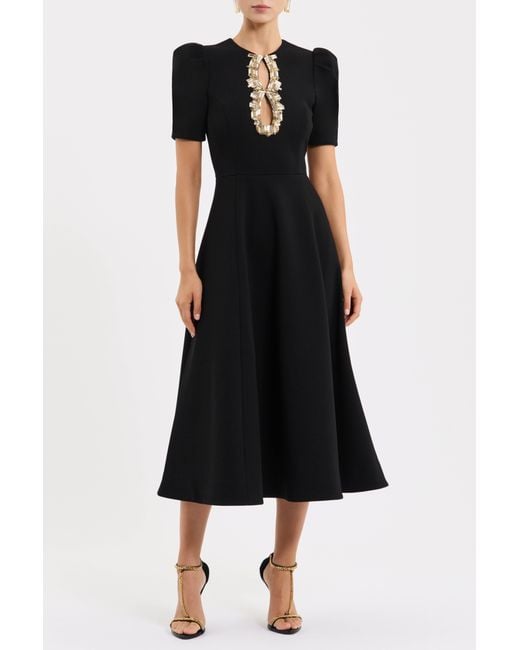 Rebecca Vallance Black Alexandrite Short Sleeve Midi Dress