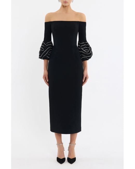 Rebecca Vallance Black Bellatrix Off The Shoulder Midi Dress