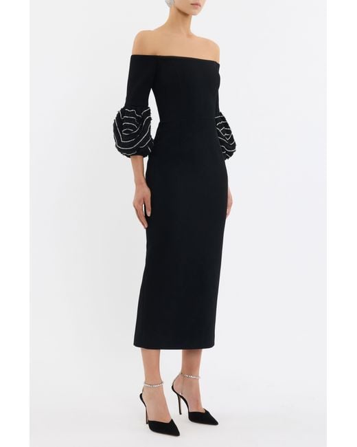 Rebecca Vallance Black Bellatrix Off The Shoulder Midi Dress