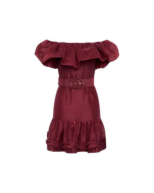Rebecca Vallance Red Bordeaux Off Shoulder Mini Dress