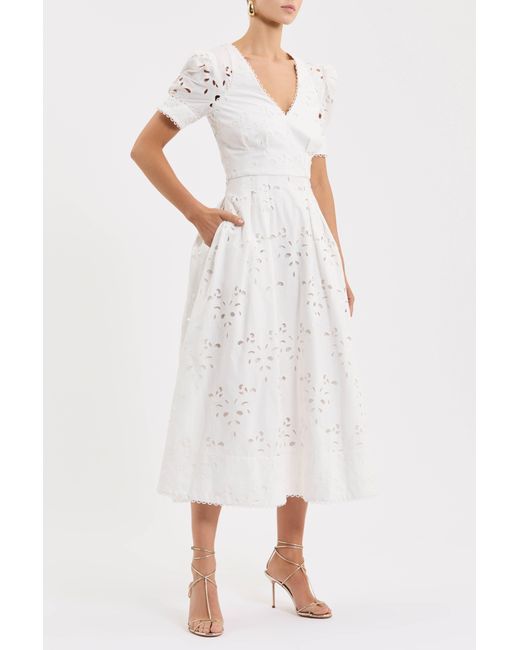 Rebecca Vallance White Artesan Short Sleeve Midi Dress