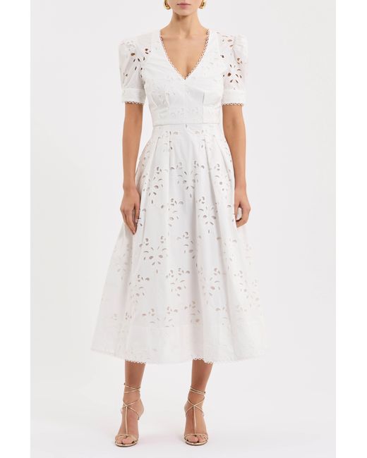 Rebecca Vallance White Artesan Short Sleeve Midi Dress