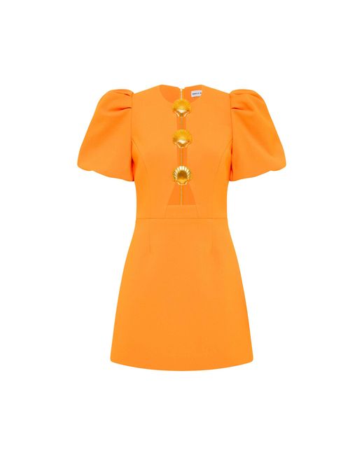 Rebecca Vallance Orange Sirene Puff Sleeve Mini Dress