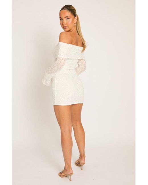Rebellious Fashion Natural Lace Bardot Mini Dress