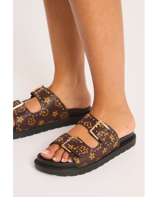 Rebellious Fashion White Faux Leather Logo Monogram Studded Sandals