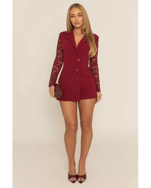 Rebellious Fashion Lace Sleeve Tailored Blazer Playsuit