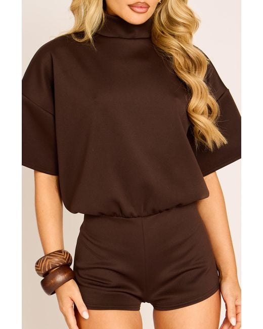 Rebellious Fashion Brown Open Back Micro Playsuit