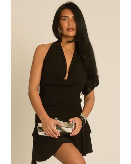 Rebellious Fashion Brown Cowl Asymmetric Frill Mini Dress