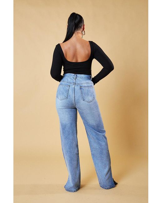 Rebellious Fashion Black Mid Wash Straight Leg Side Split Hem Jeans