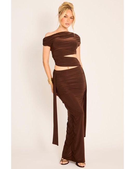 Rebellious Fashion Brown One Shoulder Cut Out Drape Mini Dress