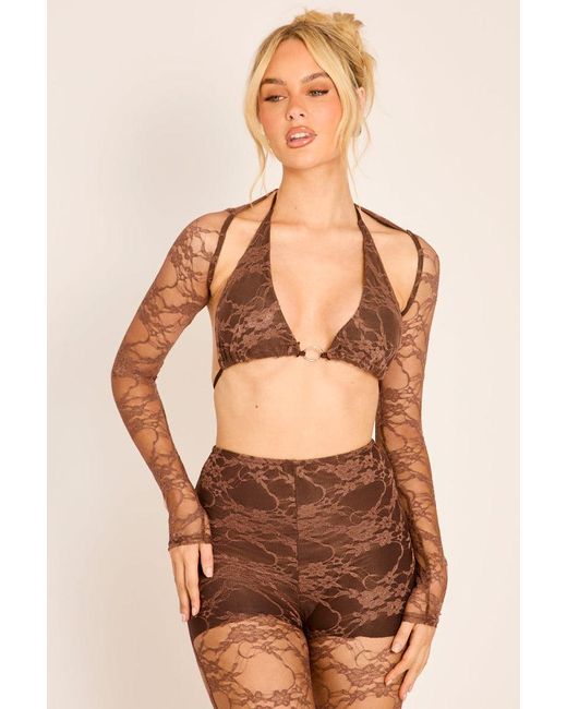 Rebellious Fashion Natural Lace 3 Piece Capri Co-Ord Set