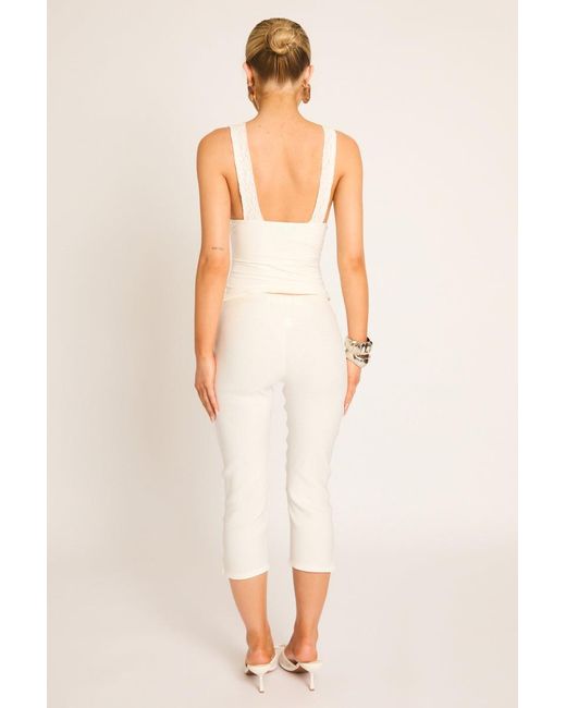 Rebellious Fashion Natural Bengaline Split Hem Capri Pants