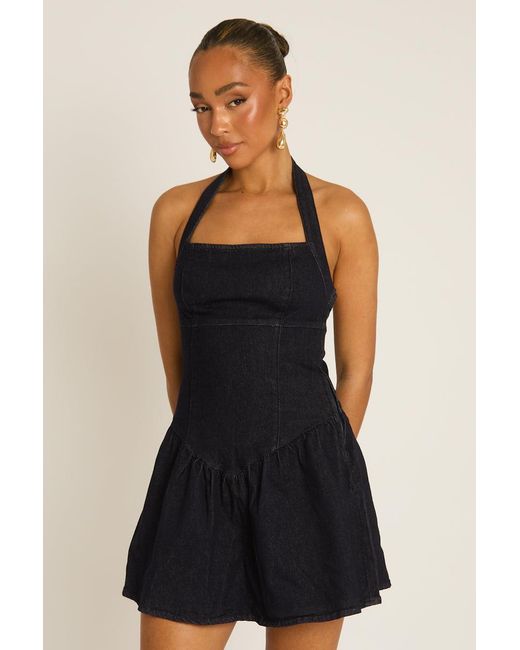 Rebellious Fashion Blue Drop Waist Denim Dress