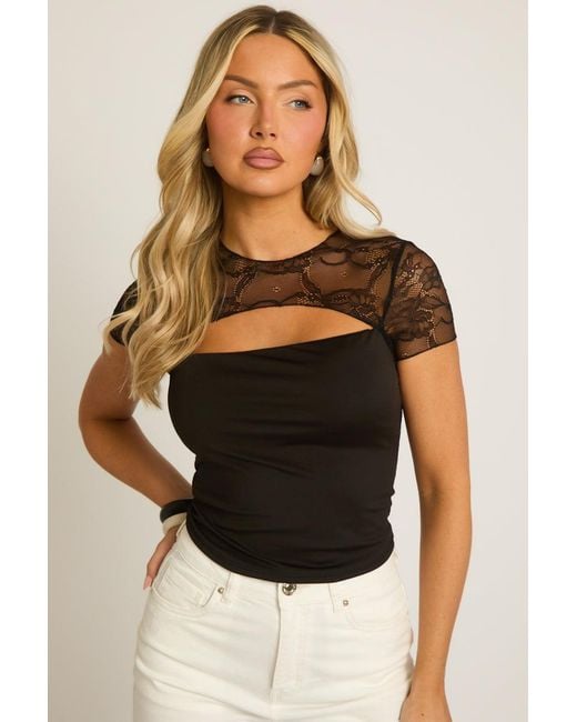 Rebellious Fashion Black Lace Detail Top